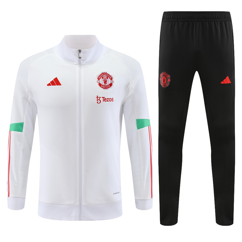 Manchester United 23-24 Jacket Training Tracksuit -White and Black - UnitedFutballJersey