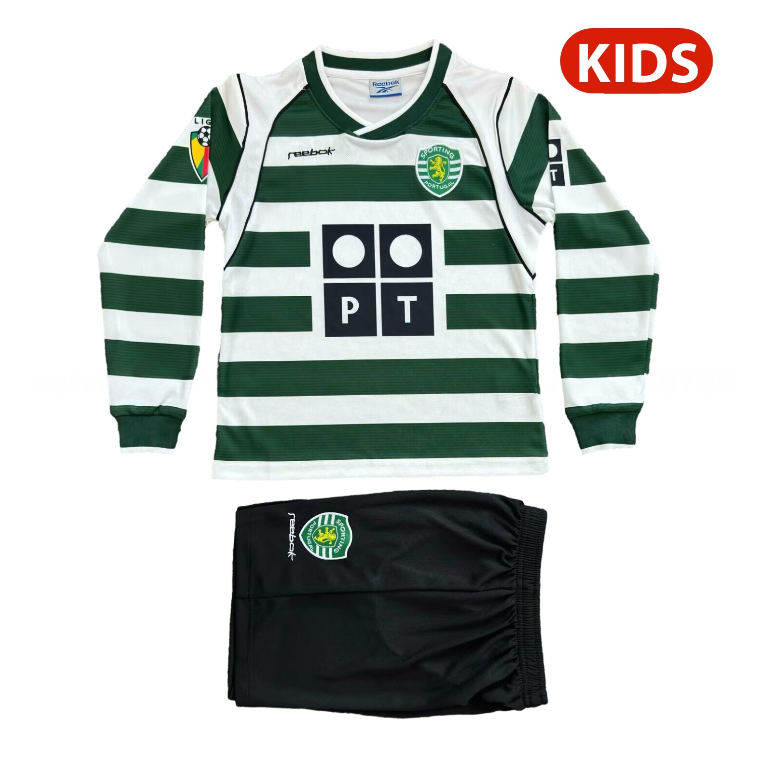 Retro Sporting CP 2002-03 Home Long Sleeves Kids Kit - UnitedFutballJersey
