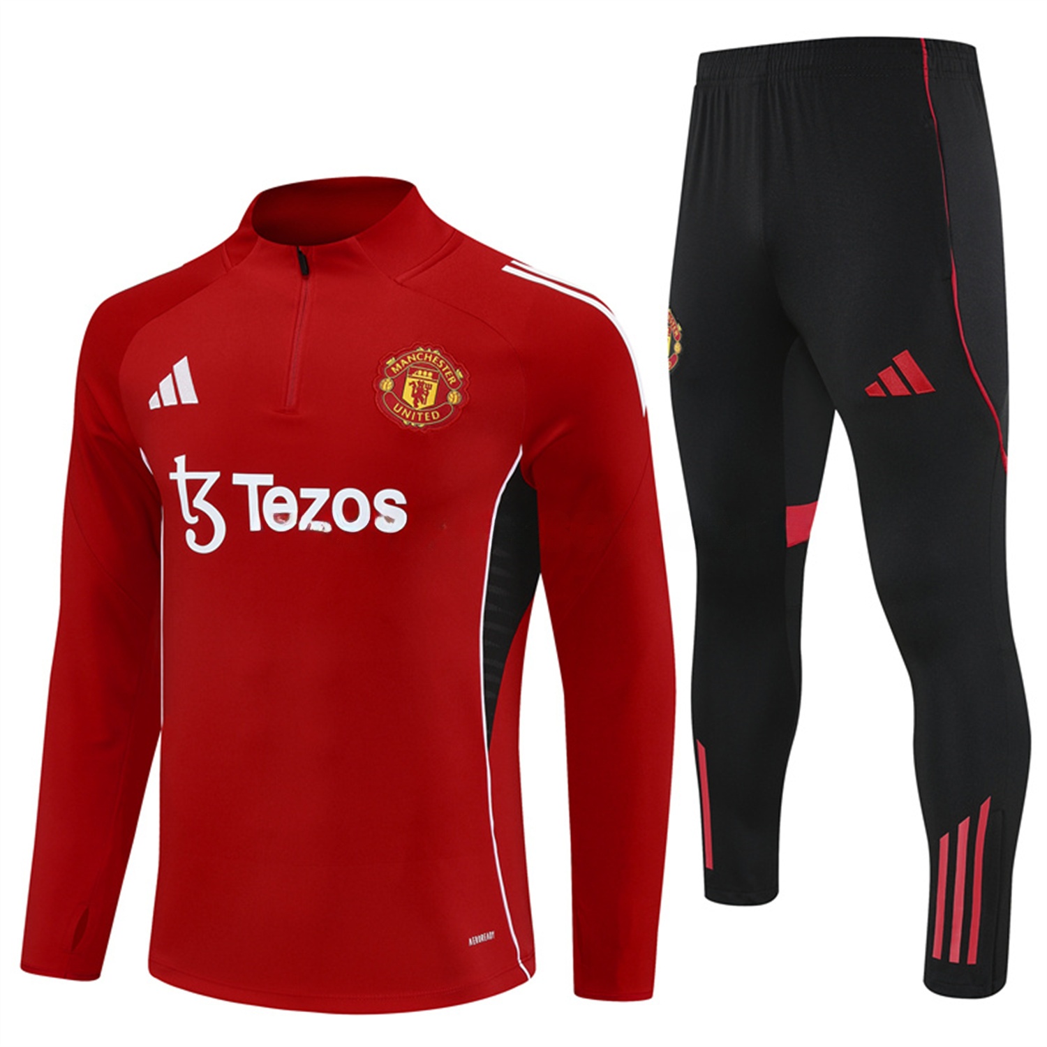 Manchester United 25-26 Long Sleeves Training Set - Red Top & Black Pants - UnitedFutballJersey
