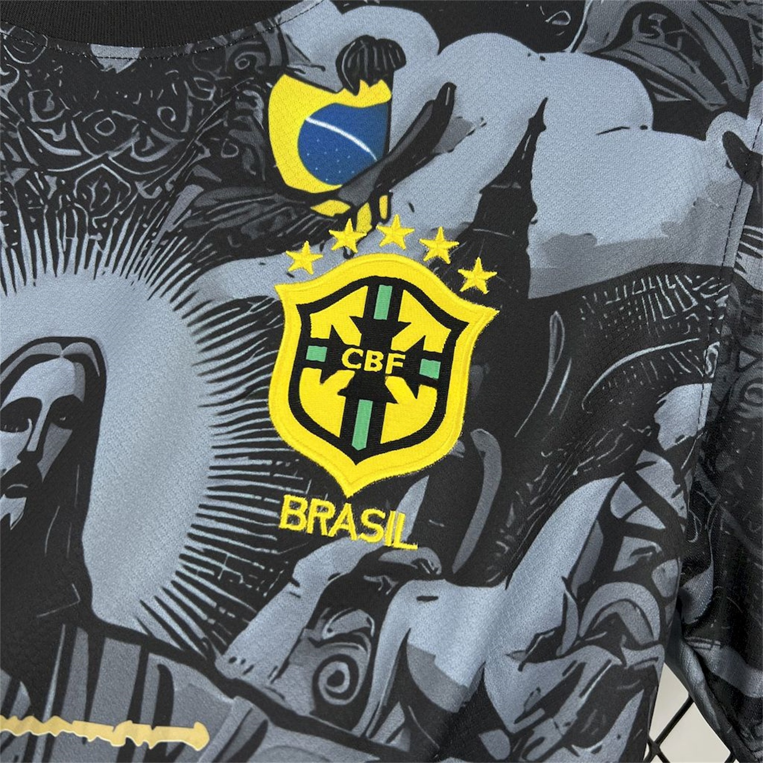 Brazil 2024-25 X STUSSY Black Christ the Redeemer Statue Jersey - Fans Version - UnitedFutballJersey