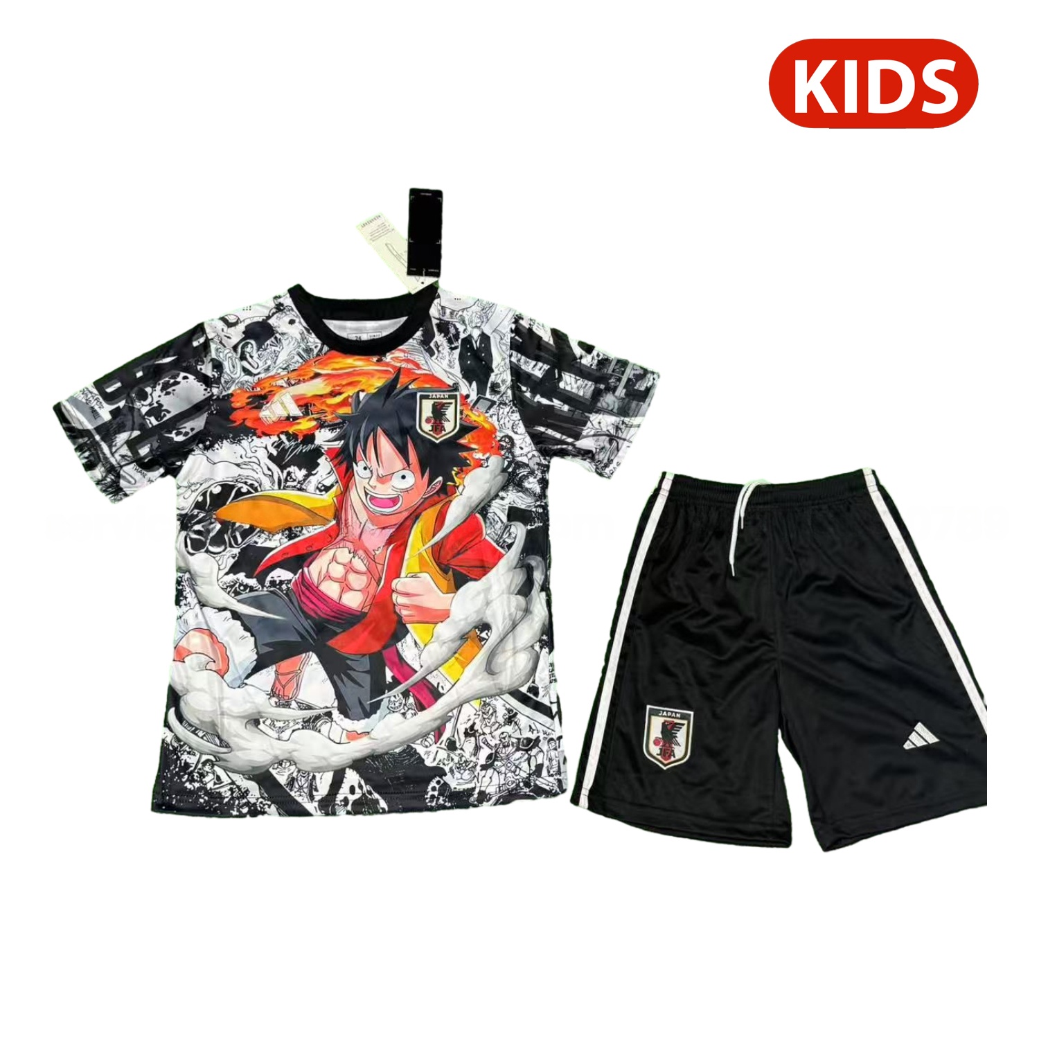 Japan 25-26 Luffy Flame Fist White And Black Special Kids Kit - UnitedFutballJersey