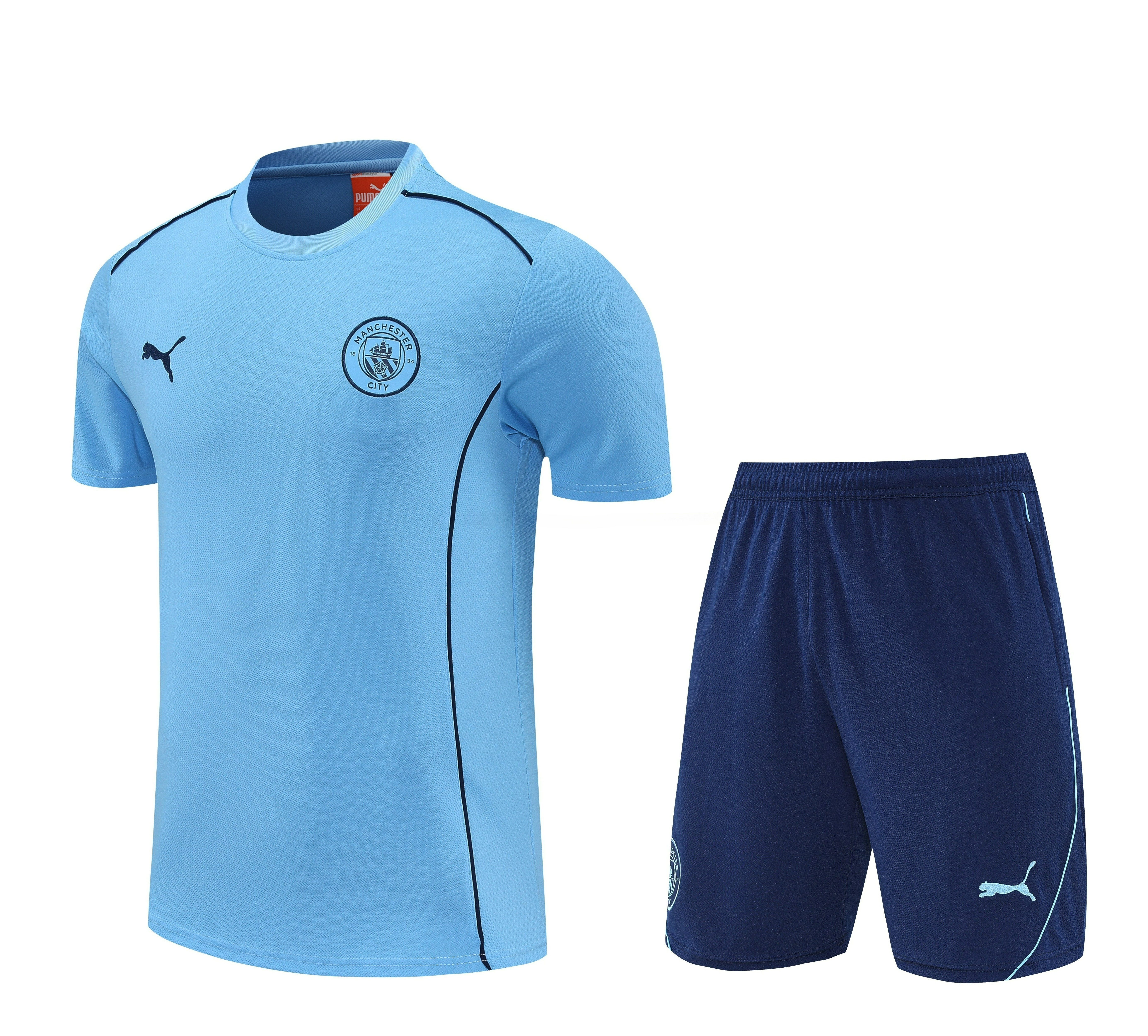 Manchester City 25-26 Short-Sleeve Training Set - Light Blue Top & Deep Blue Shorts - UnitedFutballJersey