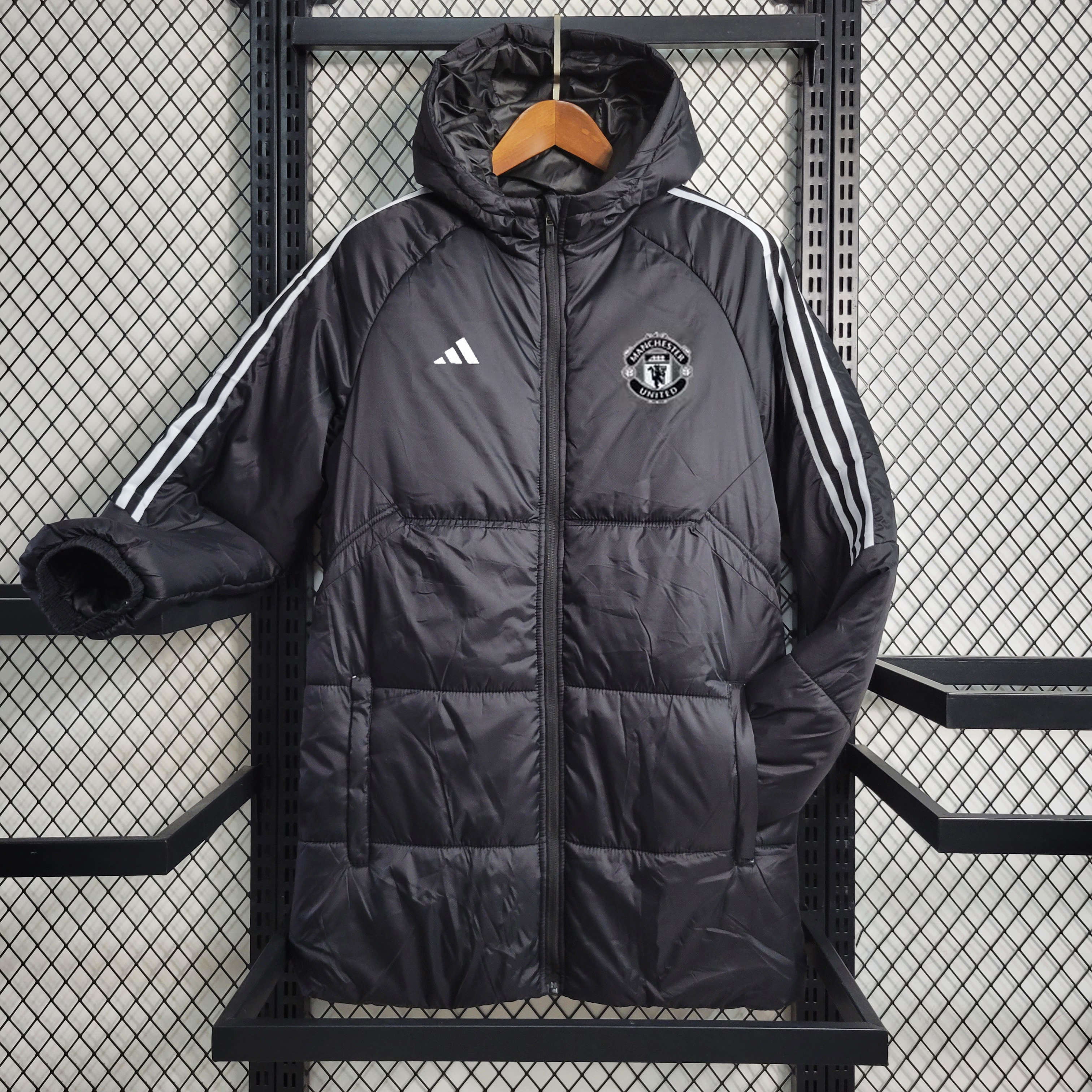 Manchester United 23-24 Men's Hooded Thermal Cotton Jacket - Black - UnitedFutballJersey
