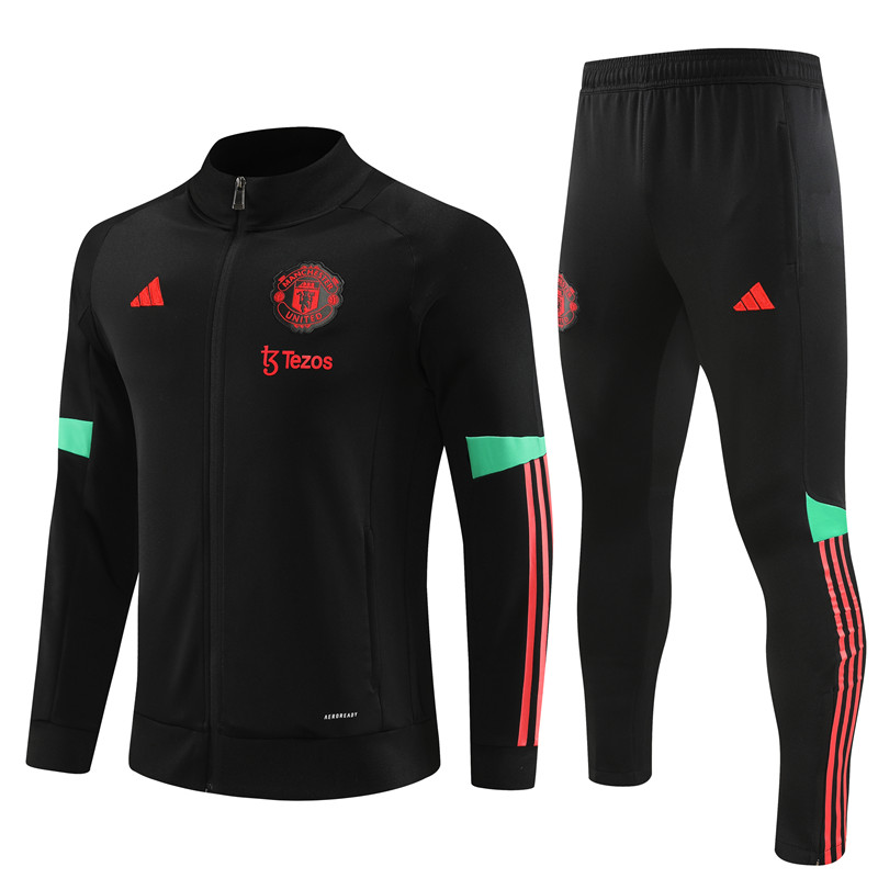 Manchester United 23-24 Jacket Training Tracksuit - Black - UnitedFutballJersey