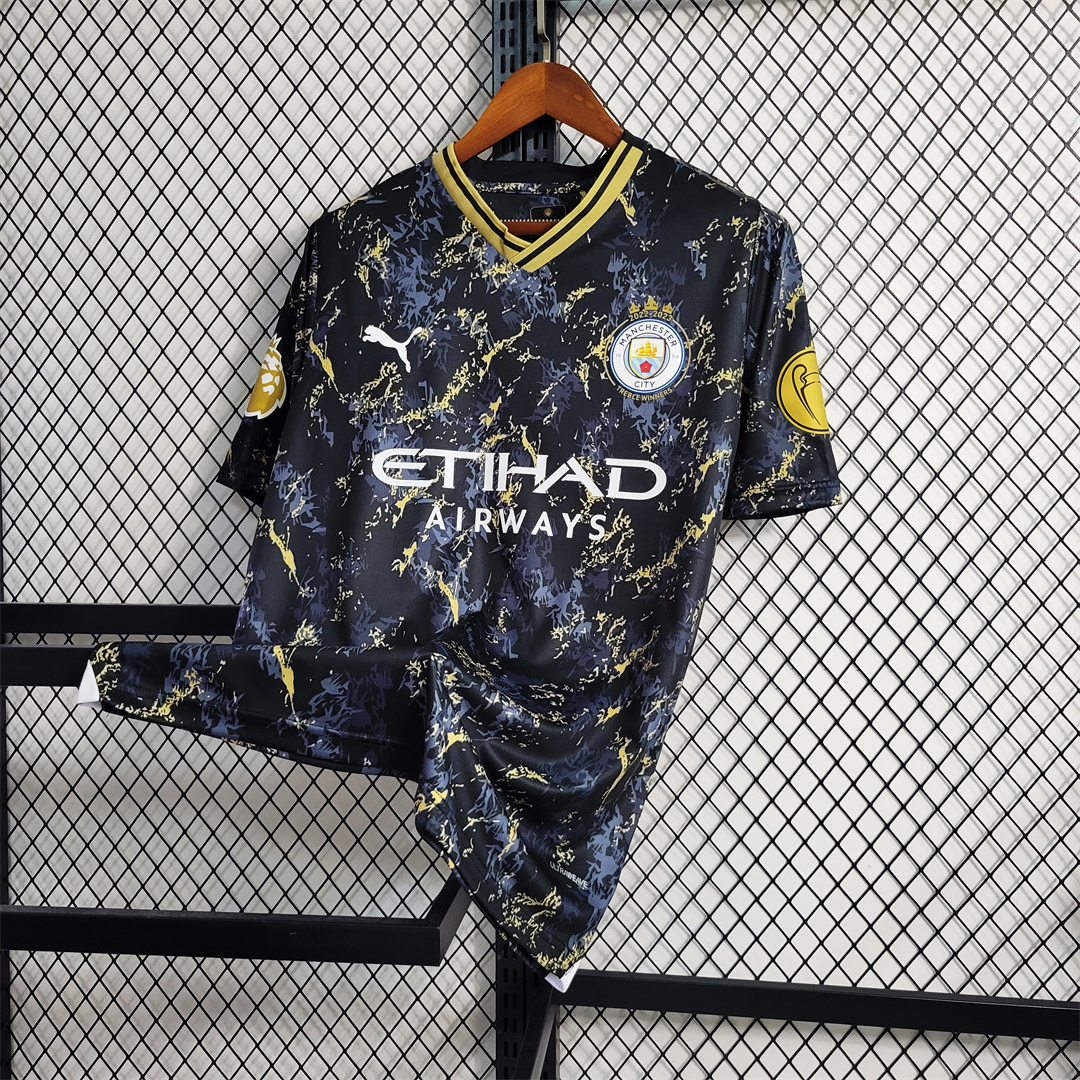 Manchester City 2023 Black Gold Treble Champions Shirt - Fans Version - UnitedFutballJersey