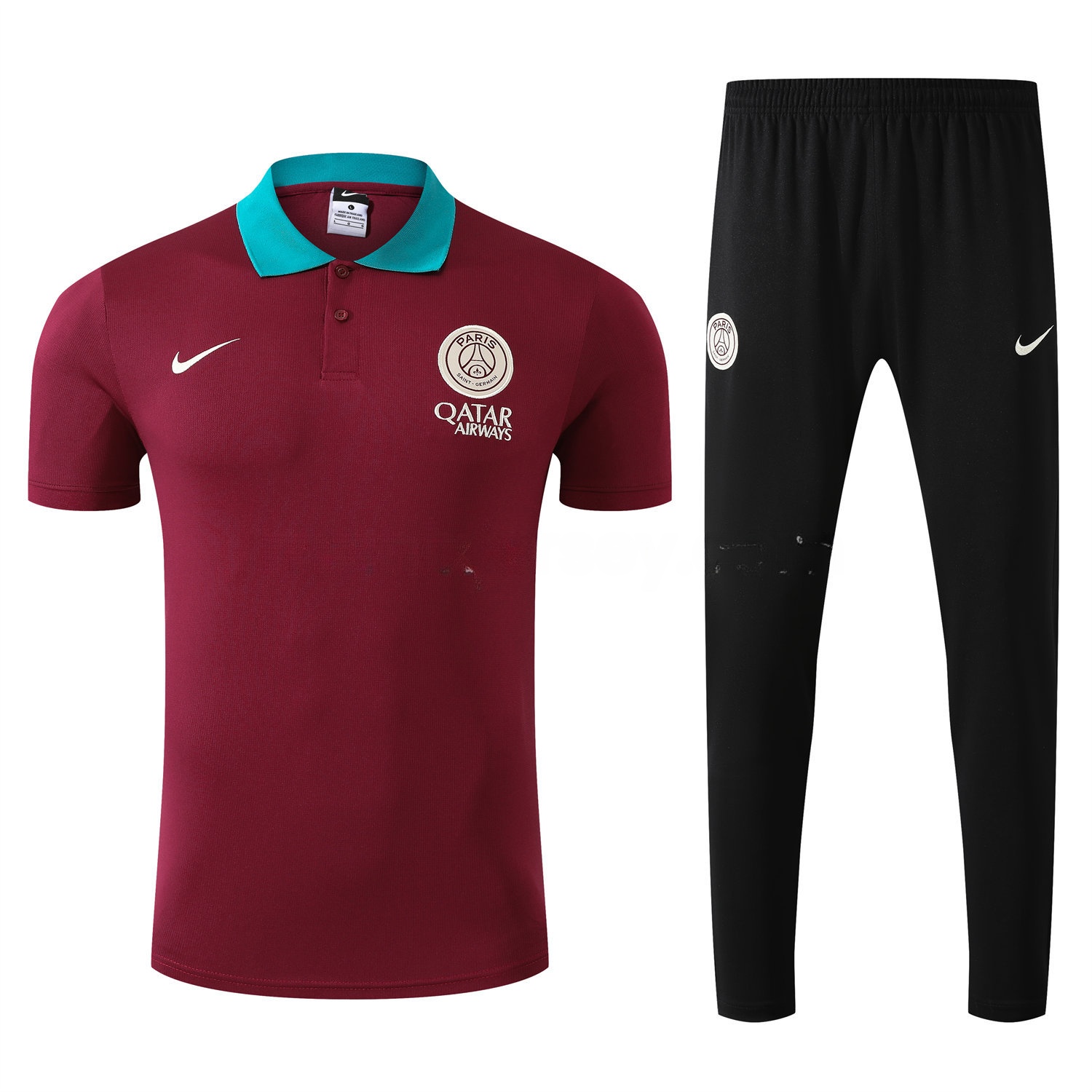 Paris Saint-Germain PSG 25-26 POLO Short-Sleeve Training Set - Deep Red Top and Black Pants - UnitedFutballJersey