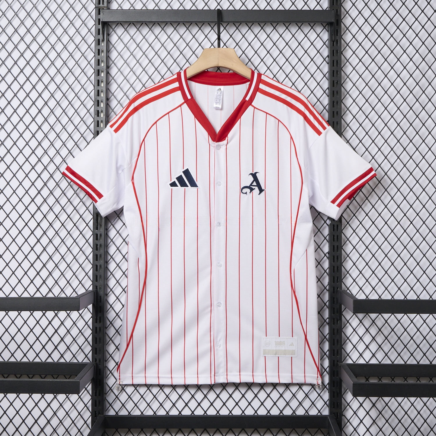 Arsenal 25-26 White Baseball Jersey with Red Stripes - UnitedFutballJersey