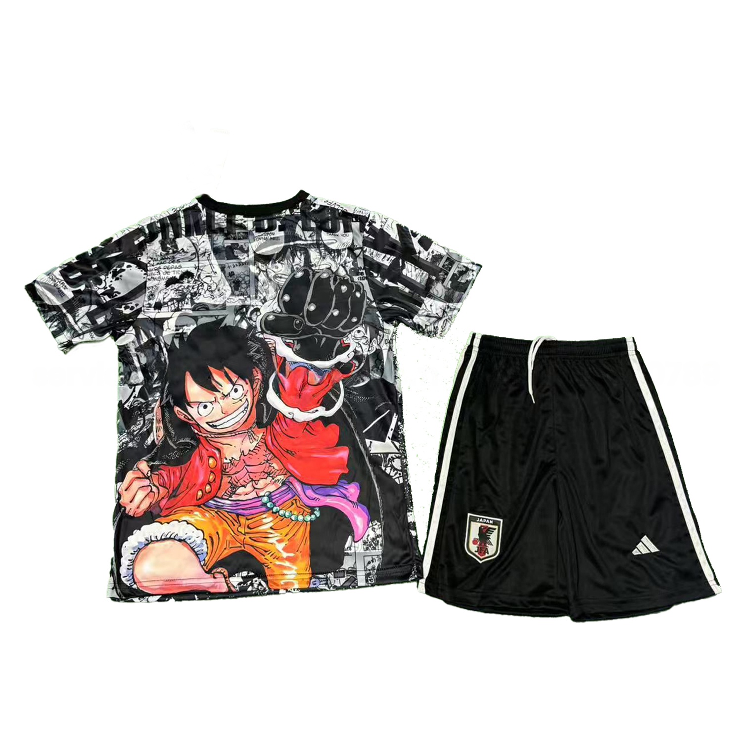 Japan 25-26 Luffy Flame Fist White And Black Special Kids Kit - UnitedFutballJersey