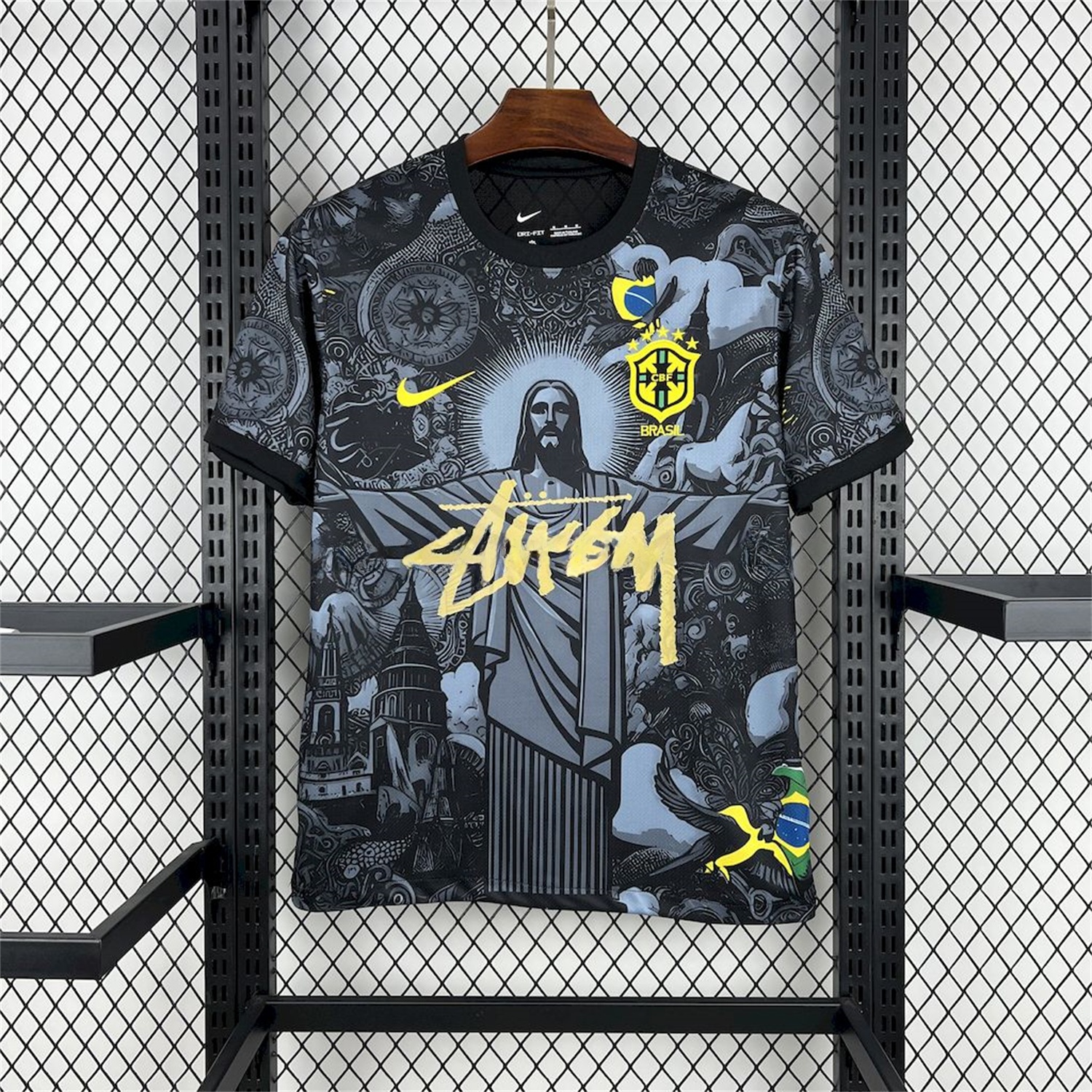 Brazil 2024-25 X STUSSY Black Christ the Redeemer Statue Jersey - Fans Version - UnitedFutballJersey