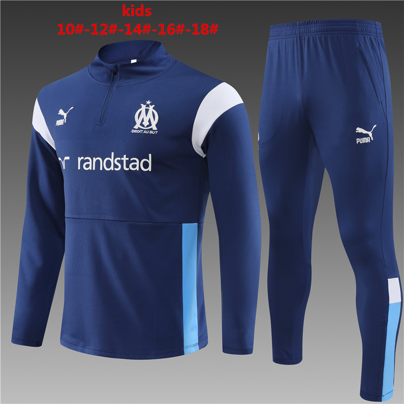 Marseille 23-24 Kids Jacket Training Tracksuit - Blue and White - UnitedFutballJersey
