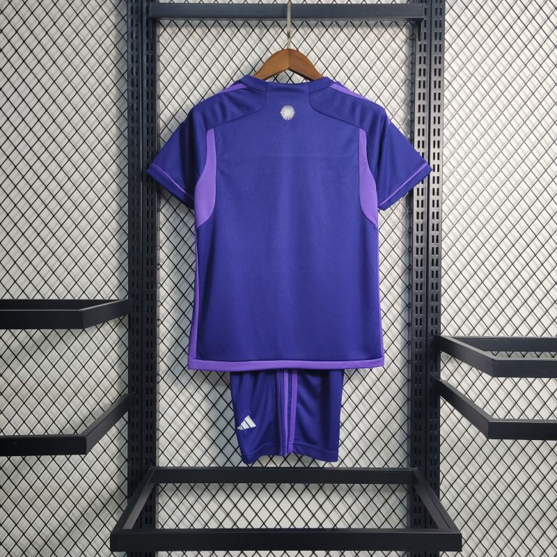 Argentina 3 Stars 22-23 Away Stadium Kids Kit ( with 2022 World Champions Patch ) - UnitedFutballJersey