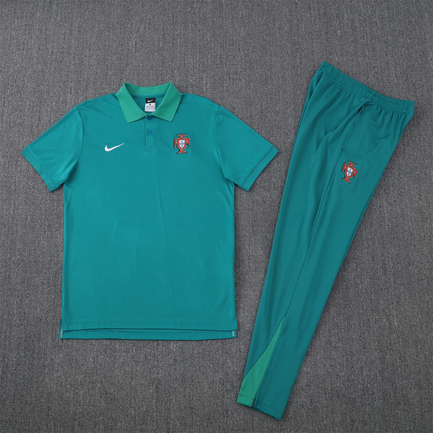 Portugal 25-26 POLO Short-Sleeve Training Set - Blue Green Top and Pants - UnitedFutballJersey