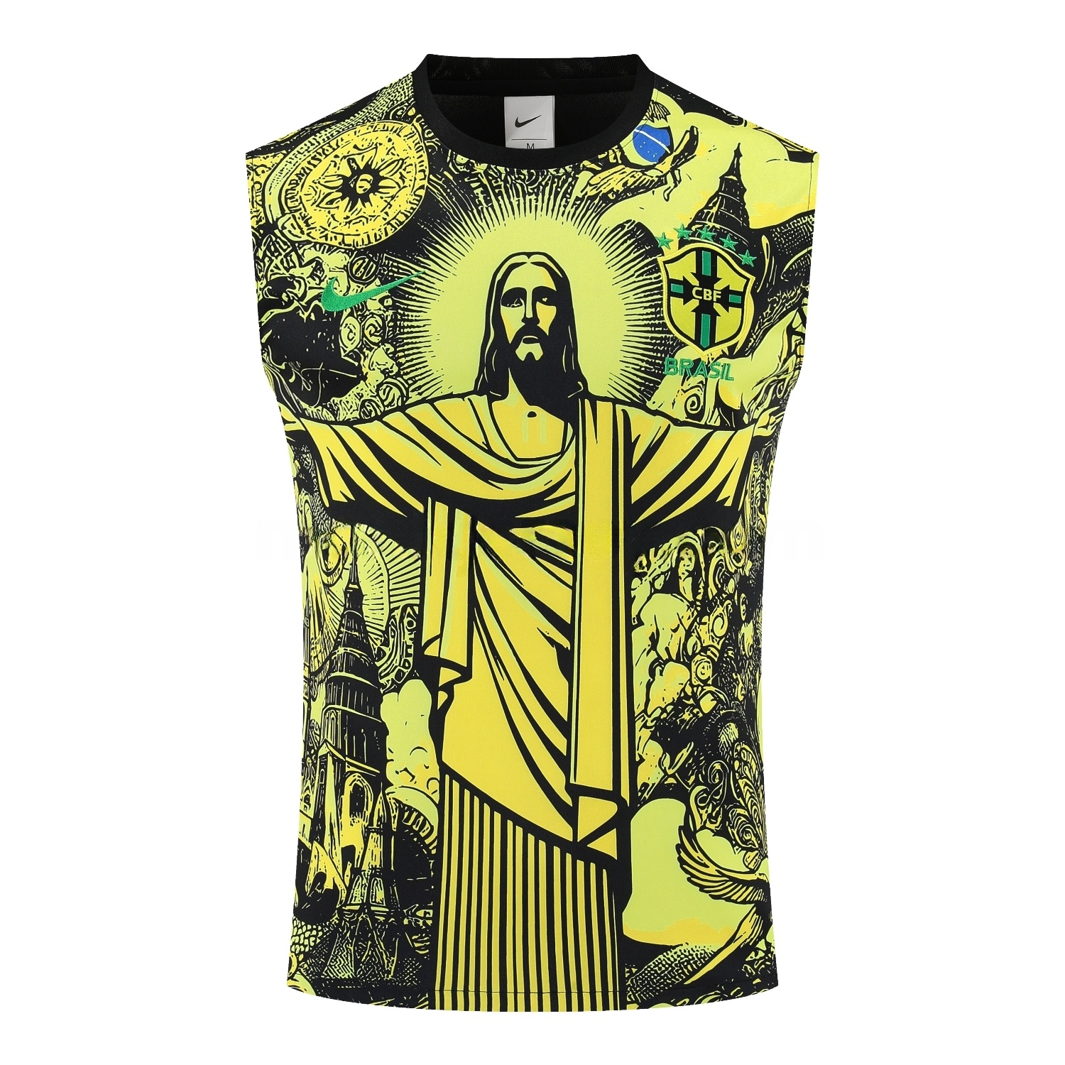 Brazil 25-26 Yellow Jesus Statue Vest Training Set - Yellow Vest & Black Shorts - UnitedFutballJersey