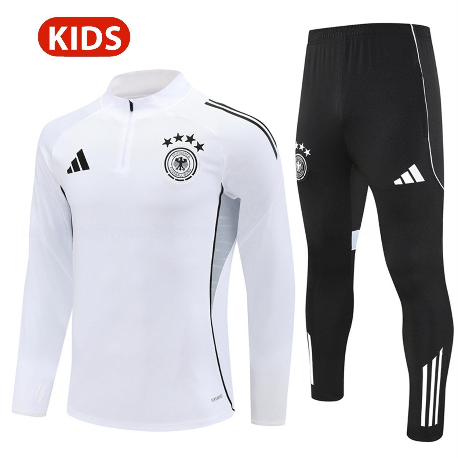 Germany 25-26 Kids Long Sleeve Training Set - White Top and Black Pants - UnitedFutballJersey