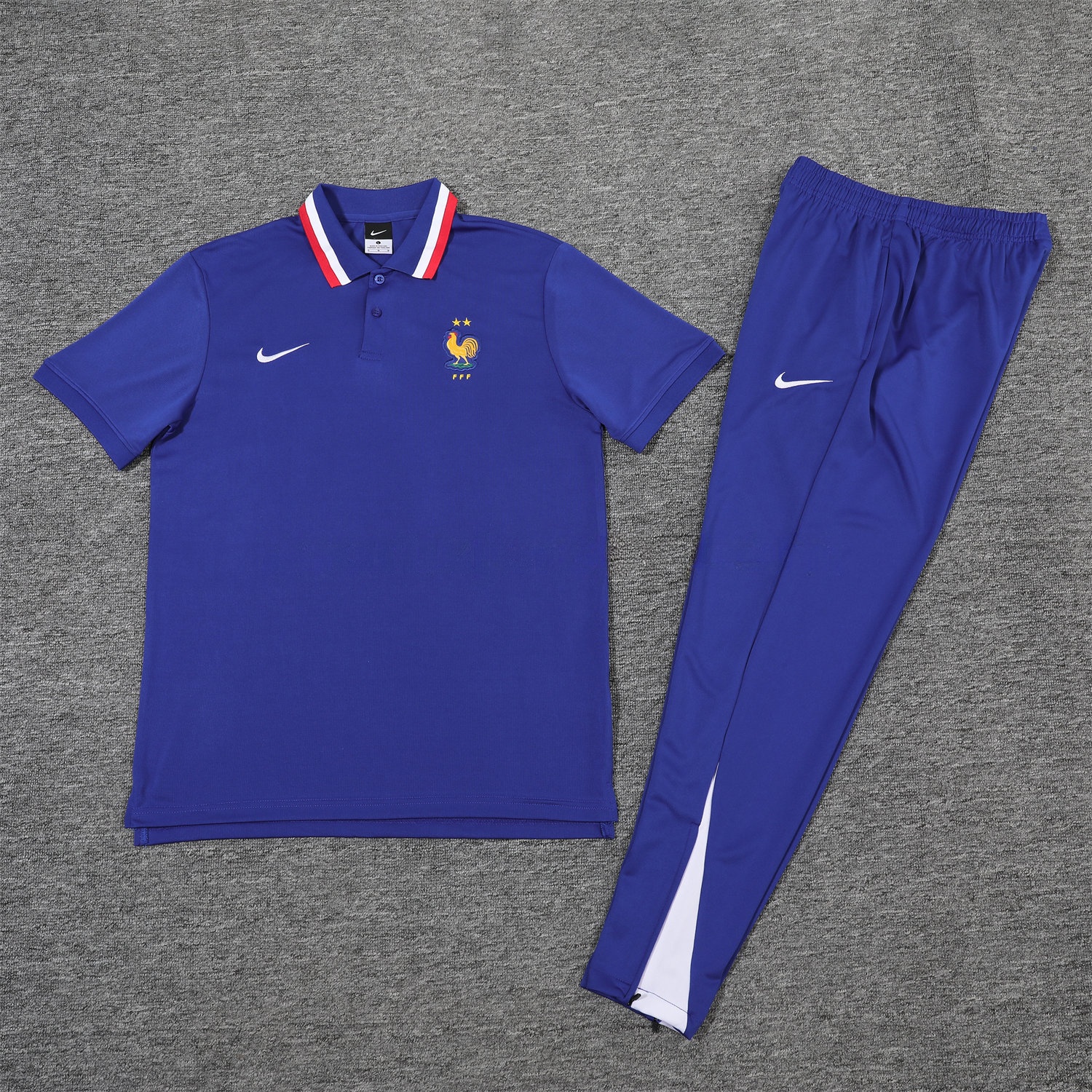 France 25-26 POLO Short-Sleeve Training Set - Blue Top and Pants - UnitedFutballJersey