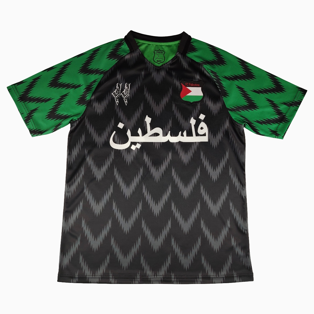 FC Palestina 24-25 Black and Green Arrow Pattern Jersey with Arabic and Pattern - UnitedFutballJersey