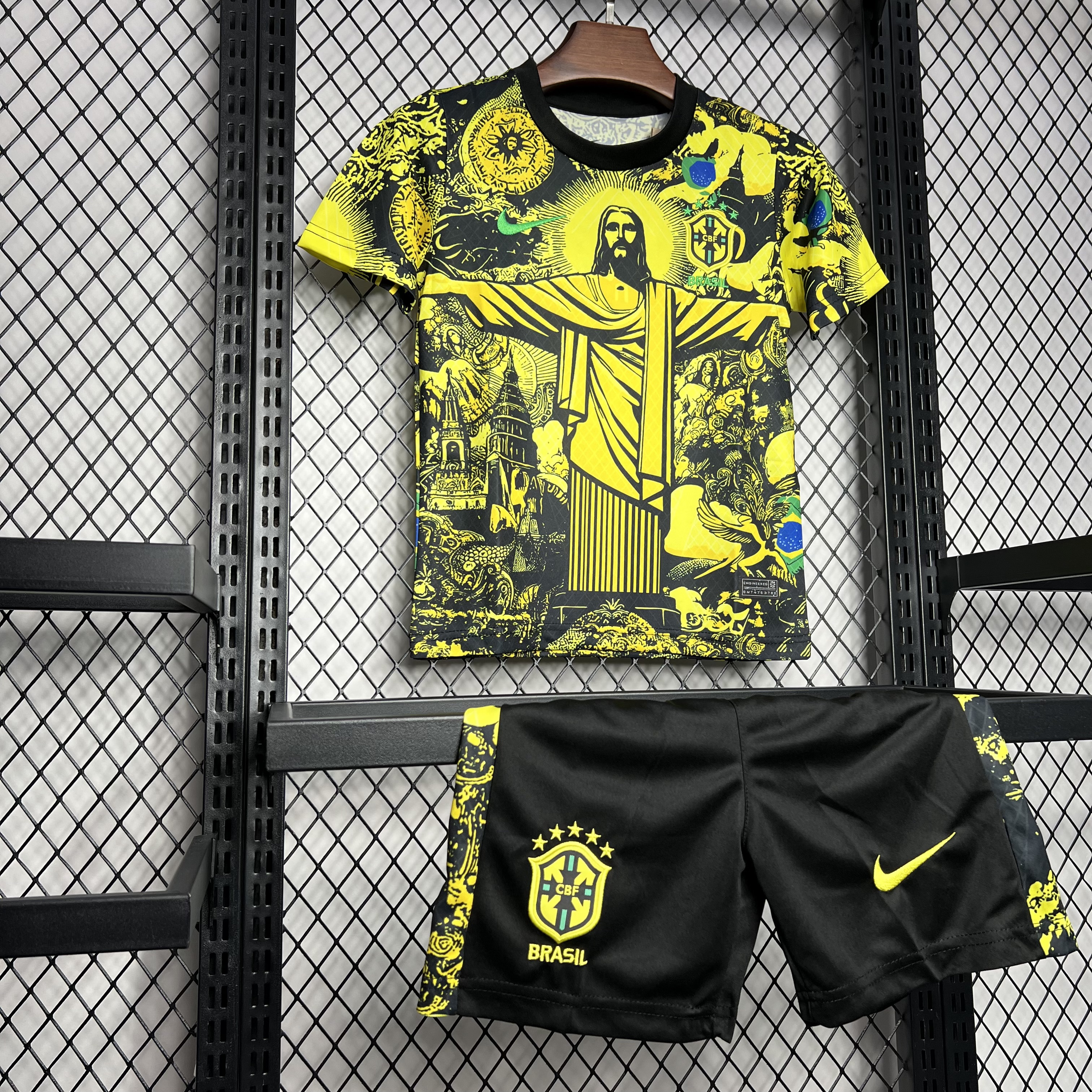 Brazil 2024 Christ the Redeemer Statue Kids Kit - Yellow - UnitedFutballJersey