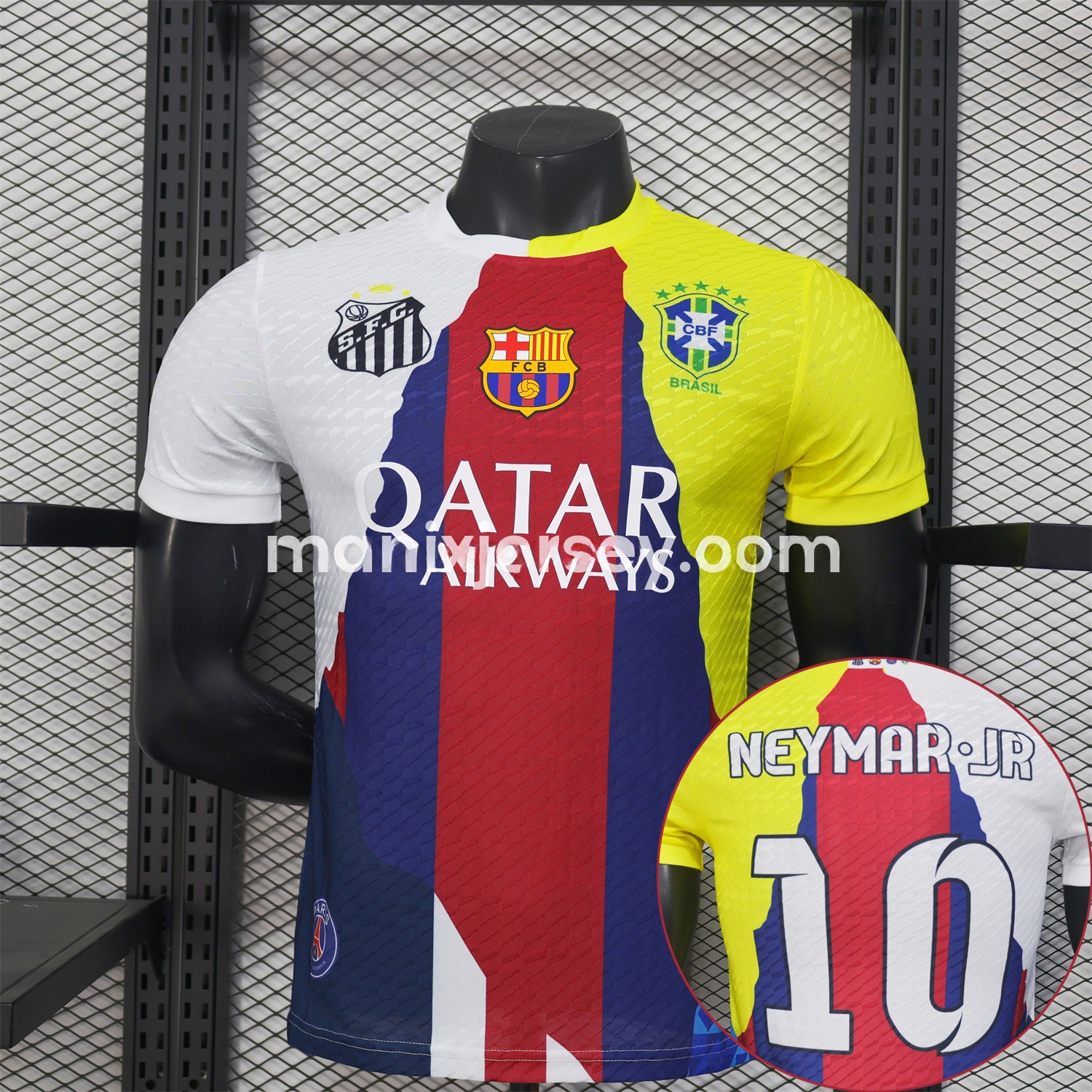Neymar Career Commemorative Jersey - Player Version with NEYMAR.JR #10 - Barcelona Brazil Paris Saint-Germain PSG Santos - UnitedFutballJersey