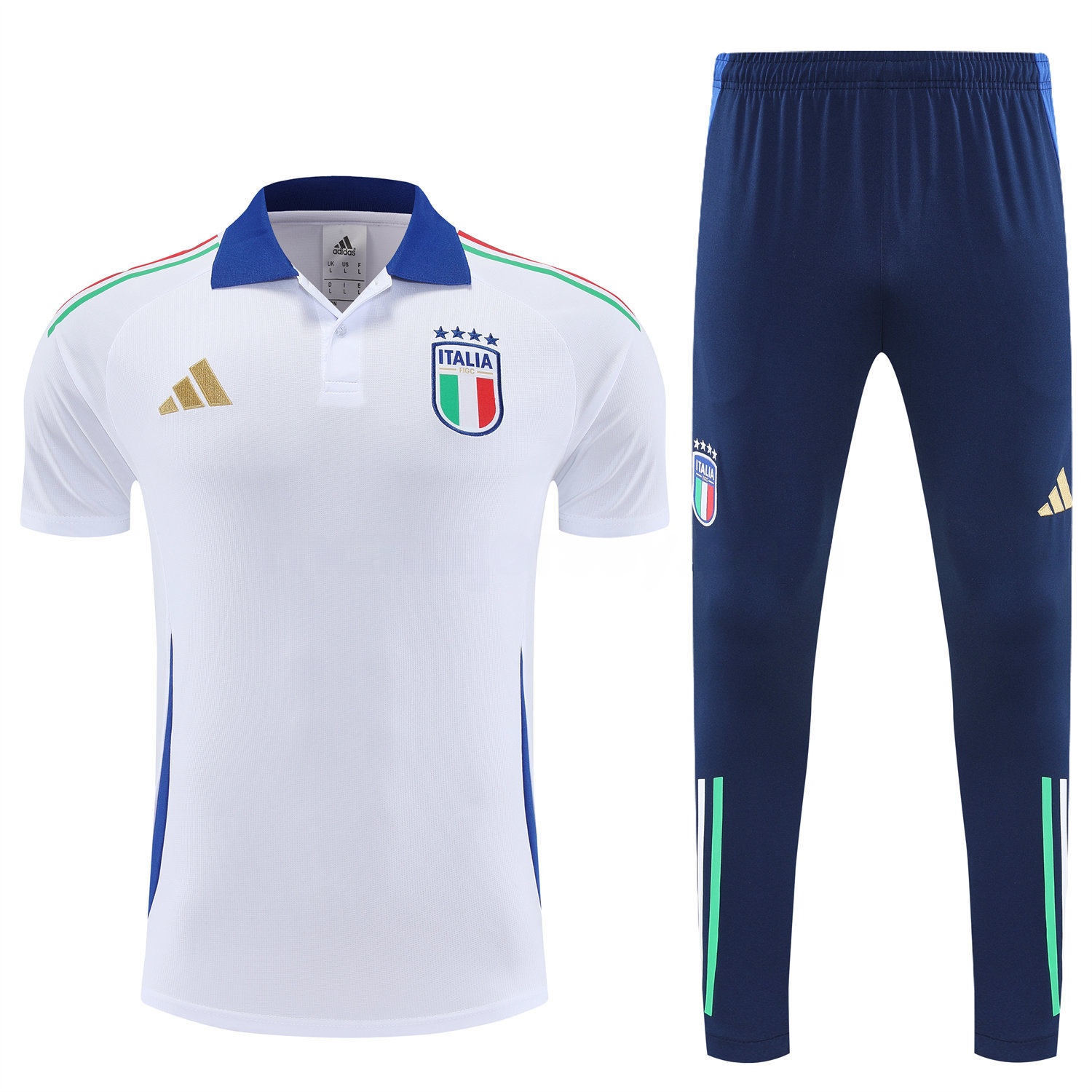 Italy 25-26 POLO Short-Sleeve Training Set - White Top and Deep Blue Pants - UnitedFutballJersey
