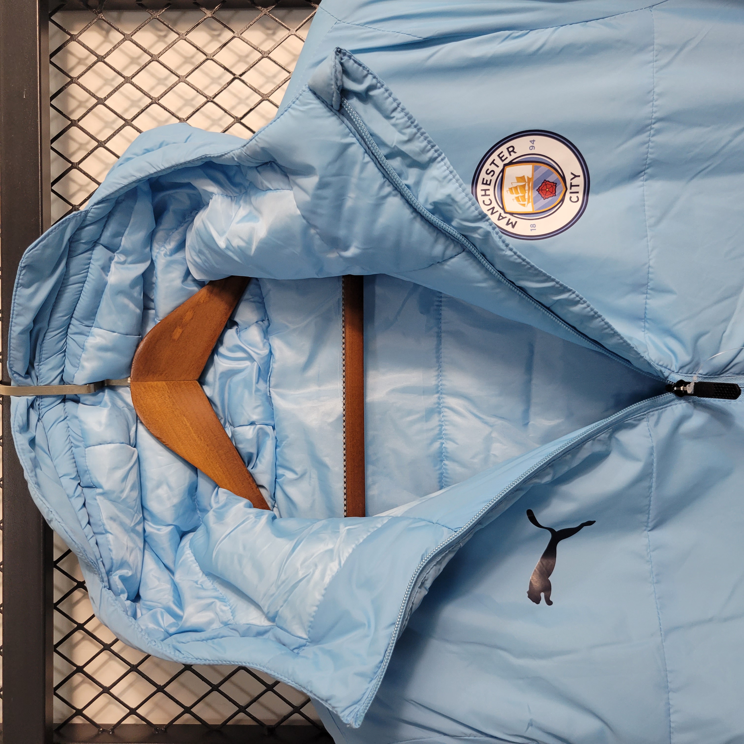 Manchester City 23-24 Men's Hooded Thermal Cotton Jacket - Blue - UnitedFutballJersey