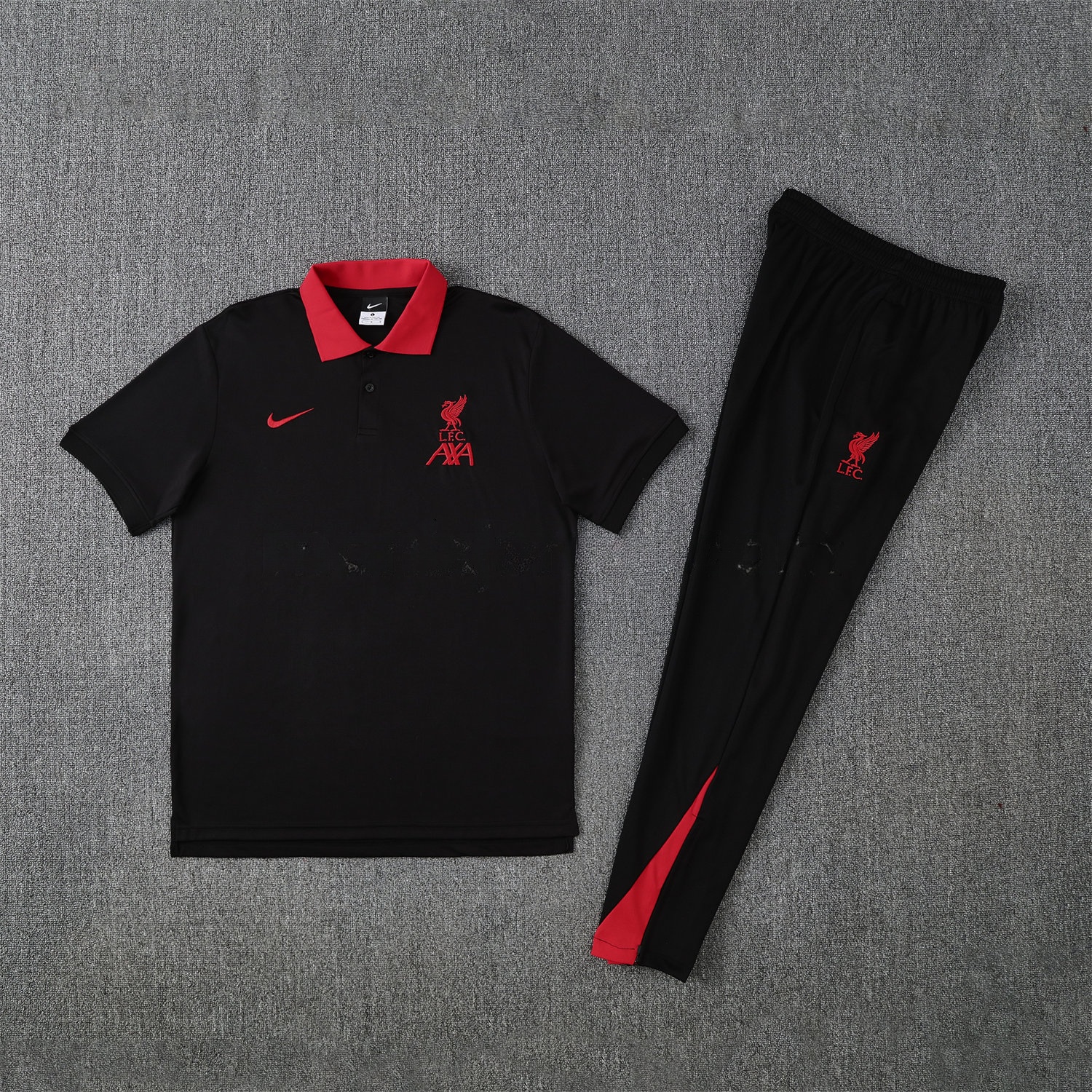 Liver.pool 25-26 POLO Short-Sleeve Training Set - Black Top and Pants - UnitedFutballJersey