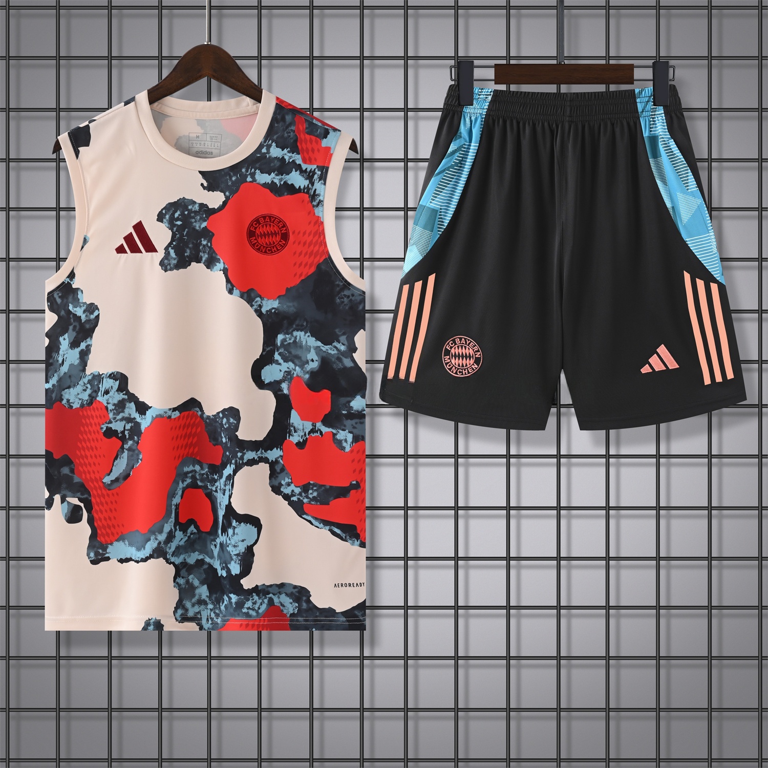 Bayern Munich 24-25 Pre-Match Vest Training Set - CamouflageTop & Black Shorts - UnitedFutballJersey