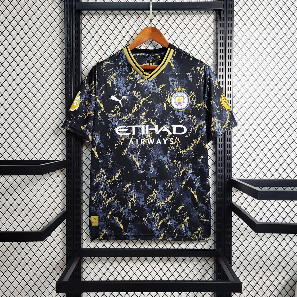 Manchester City 2023 Black Gold Treble Champions Shirt - Fans Version - UnitedFutballJersey