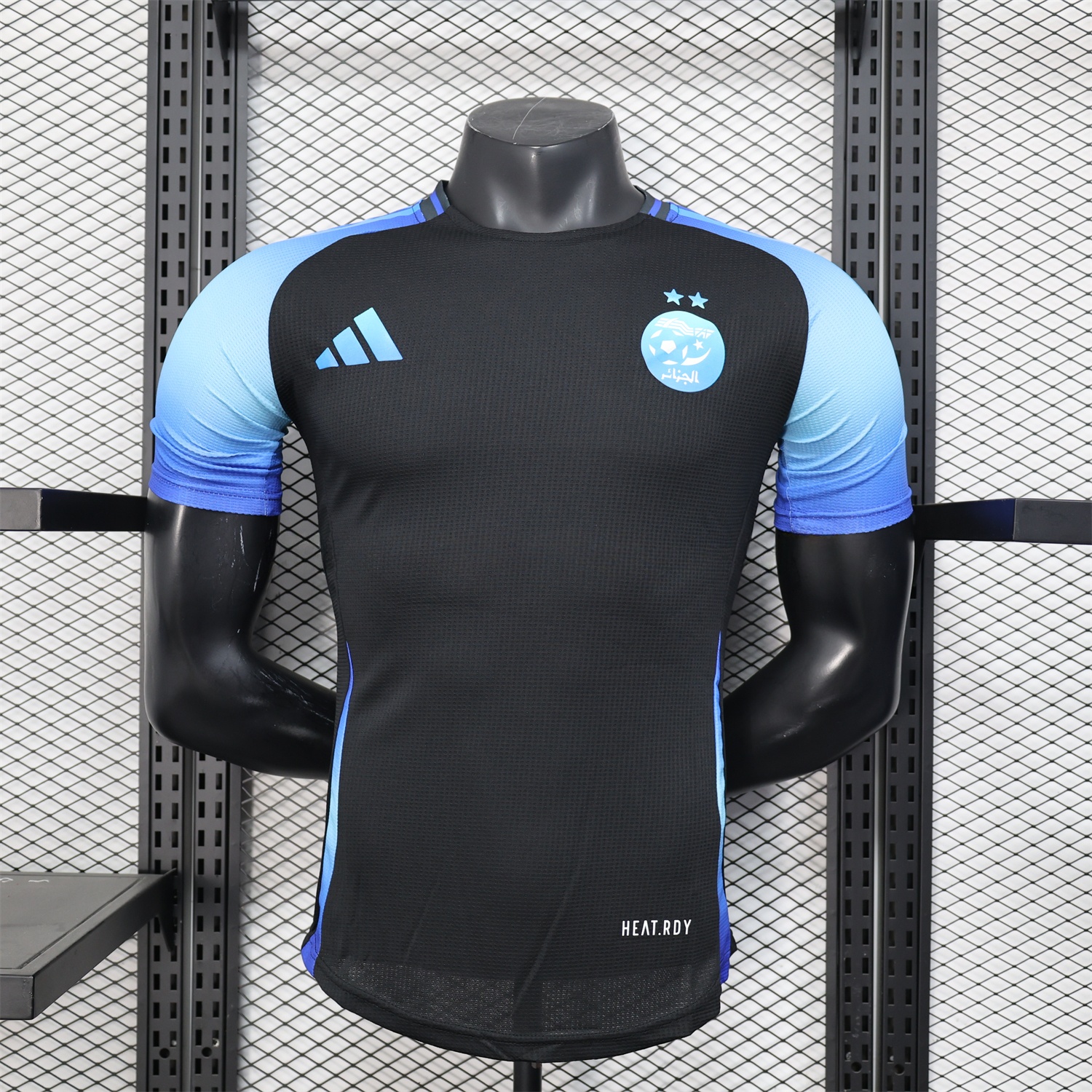 Algeria 25-26 Pure Black with Blue Sleeves Jersey - Player Version - UnitedFutballJersey