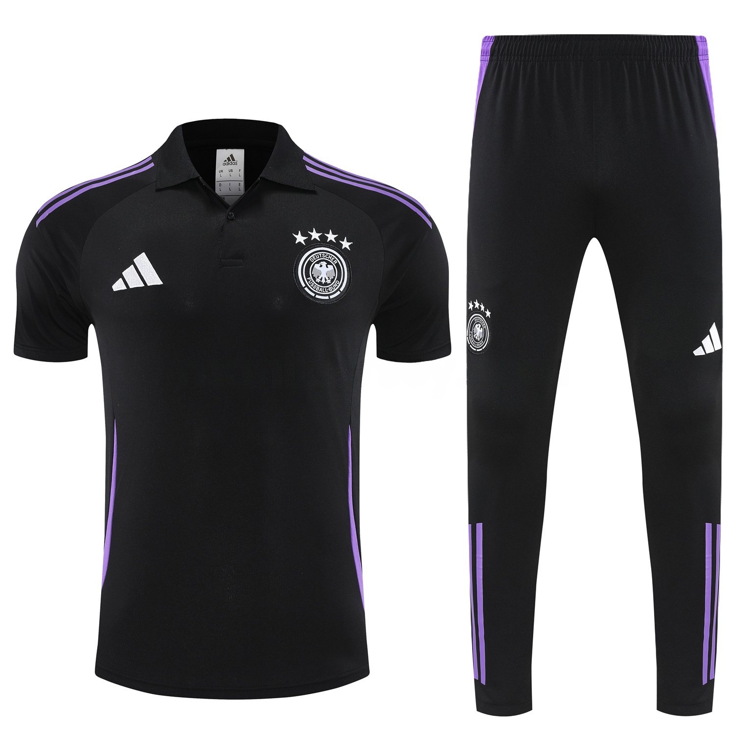 Germany 25-26 POLO Short-Sleeve Training Set - Black Top and Pants - UnitedFutballJersey