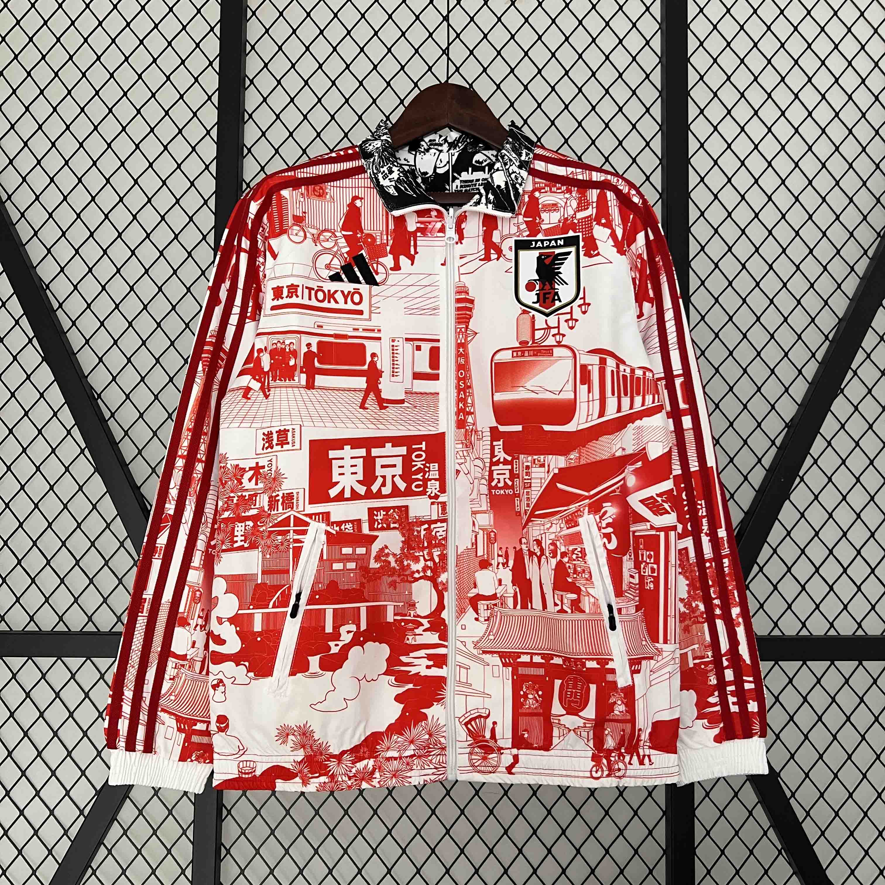 Japan 23-24 Double Sided Windbreaker - Black and Red Anime - UnitedFutballJersey