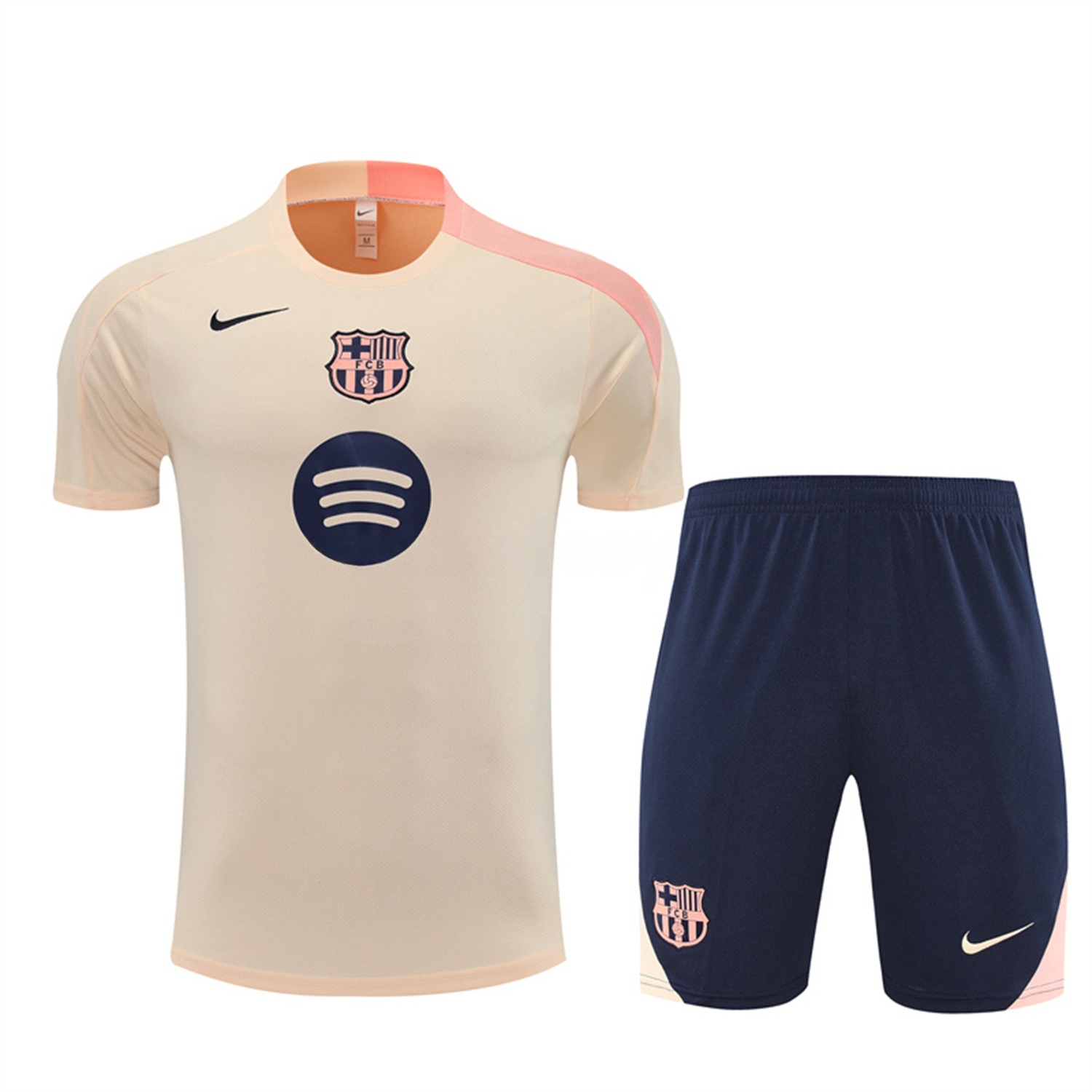 Barcelona 25-26 Kids Short-Sleeve Training Set - Beige Top & Blue Shorts - UnitedFutballJersey