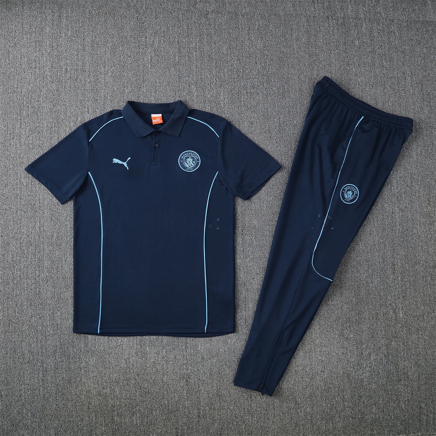 Manchester City 25-26 POLO Short-Sleeve Training Set - Deep Blue Top and Pants - UnitedFutballJersey