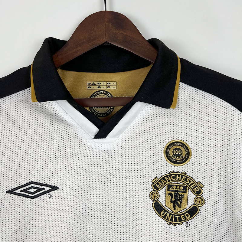Manchester United Retro 01-02 100th Anniversary Special Edition Jersey - White - UnitedFutballJersey