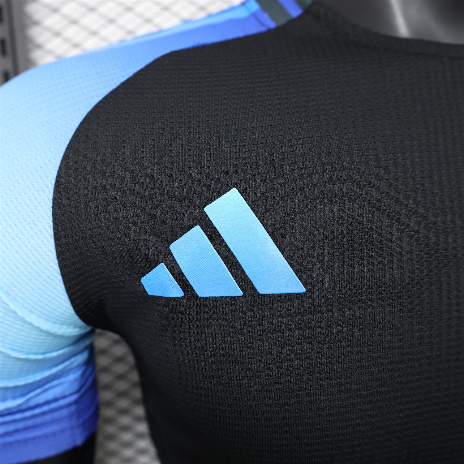 Algeria 25-26 Pure Black with Blue Sleeves Jersey - Player Version - UnitedFutballJersey