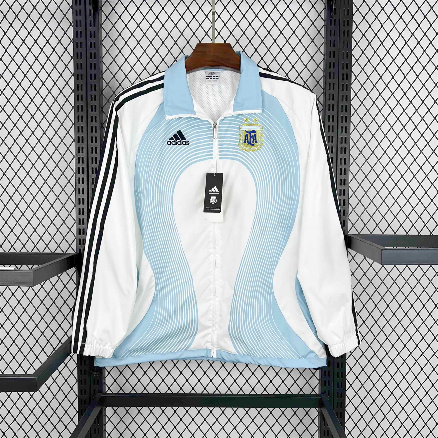 Argentina 25-26 Throwback Windbreaker Jacket - White with Blue Lines - UnitedFutballJersey