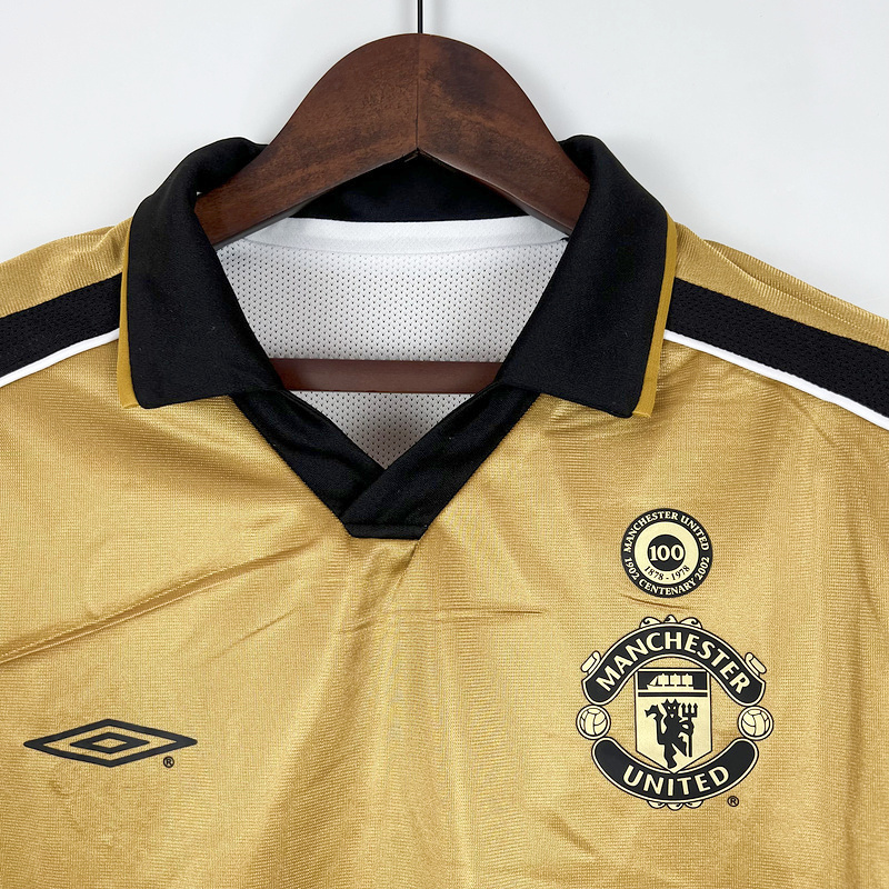 Retro Manchester United 01-02 100th Anniversary Special Edition Jersey - Gold - UnitedFutballJersey