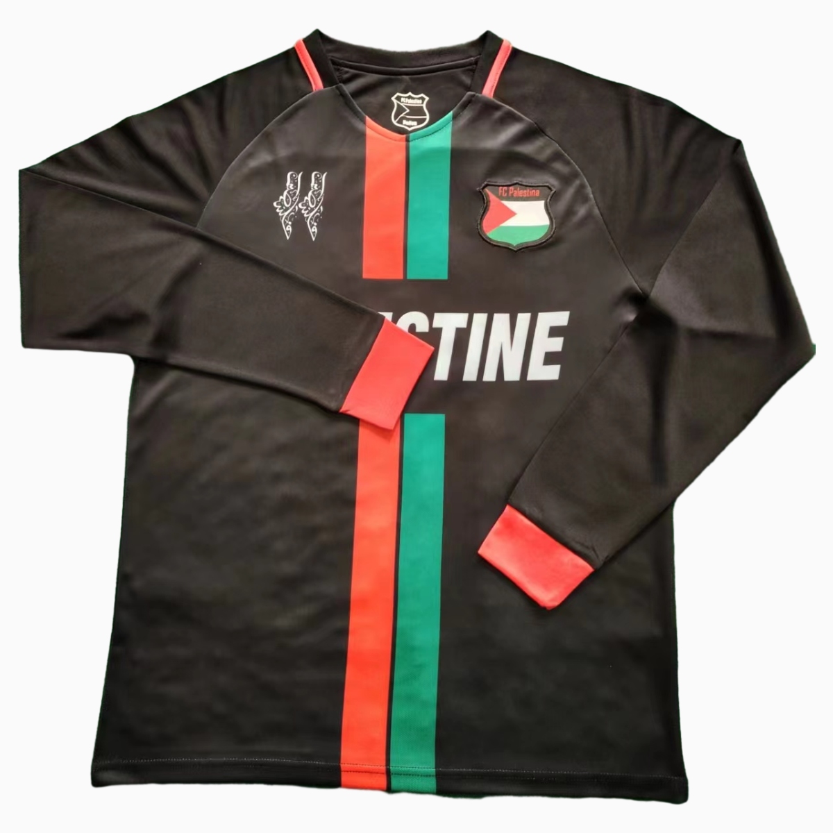 FC Palestina 24-25 Black Centre Striped Long Sleeve Jersey with English - UnitedFutballJersey