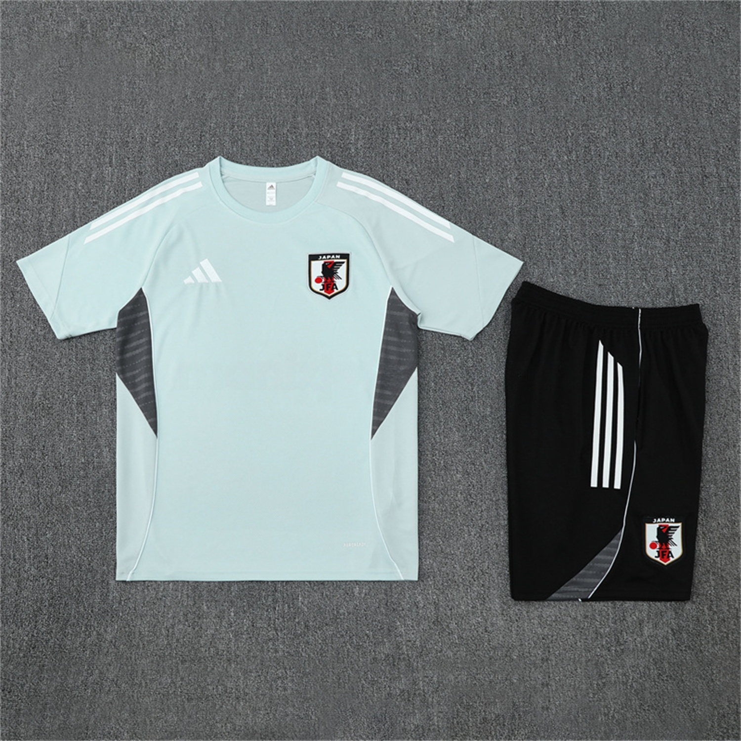 Japan 25-26 Kids Short-Sleeve Training Set - Light Blue Top and Black Shorts - UnitedFutballJersey