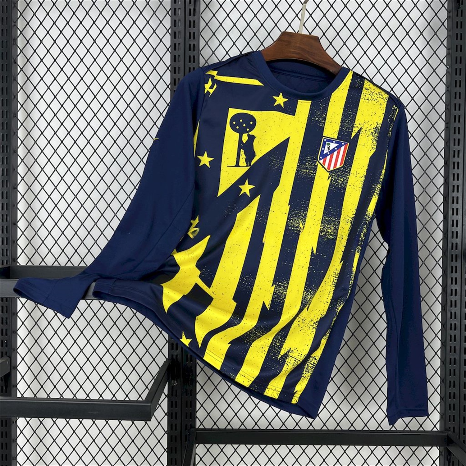 Atletico Madrid 25-26 Yellow Blue Stripes Pre-Match Training Long Sleeves Jersey - Fans Version - UnitedFutballJersey