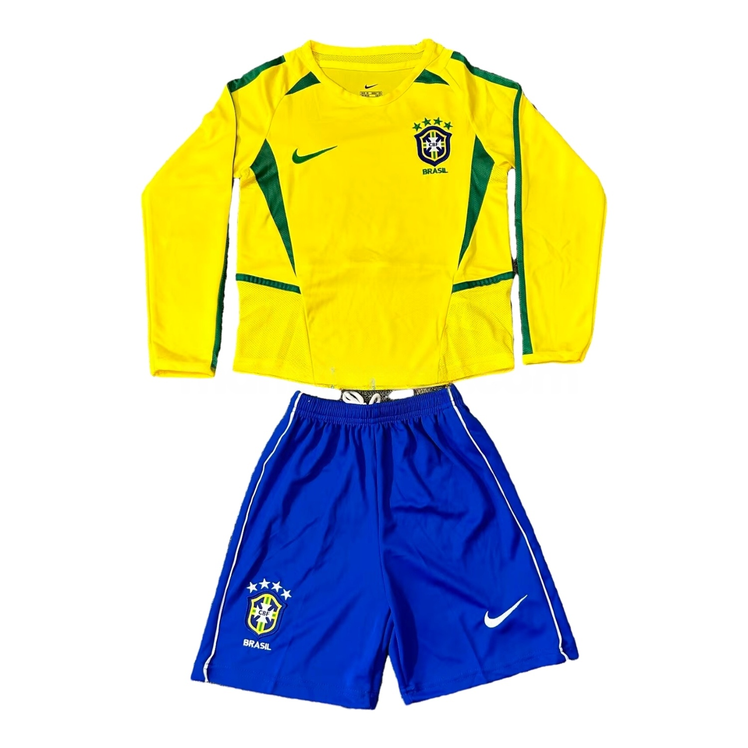 Retro Brazil 2002 Home Long Sleeves Kids Kit - UnitedFutballJersey