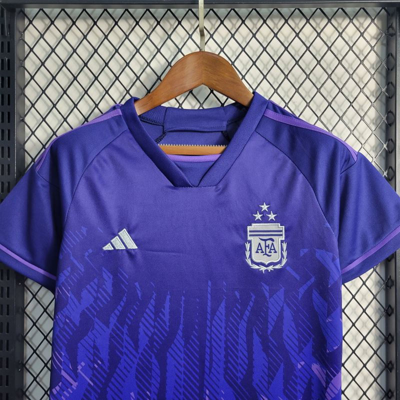 Argentina 3 Stars 22-23 Away Stadium Kids Kit ( with 2022 World Champions Patch ) - UnitedFutballJersey