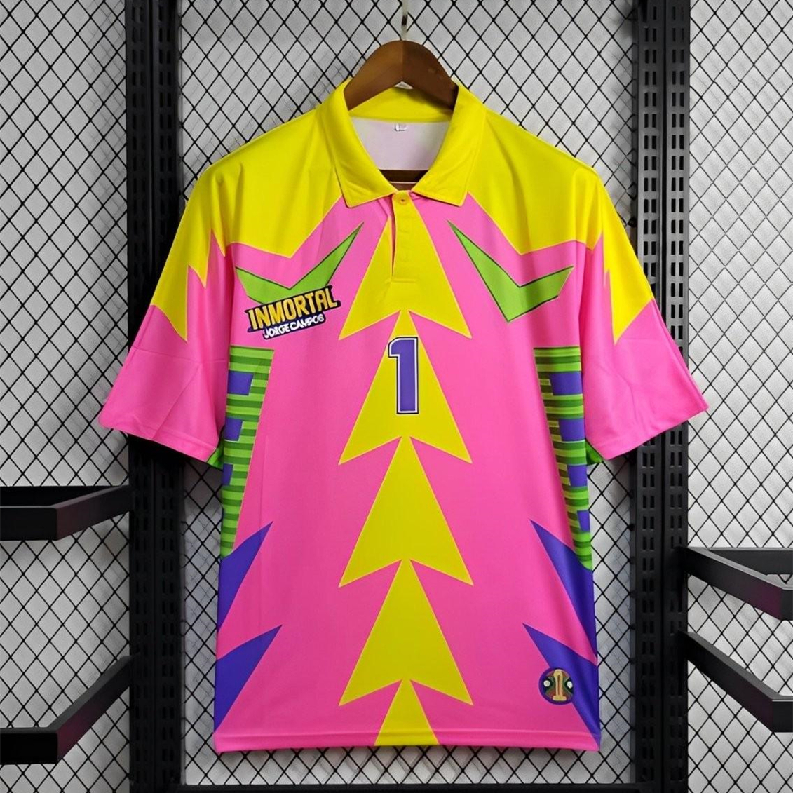 Retro Mexico 1998 World Cup Goalkeeper Pink Yellow Jersey - UnitedFutballJersey
