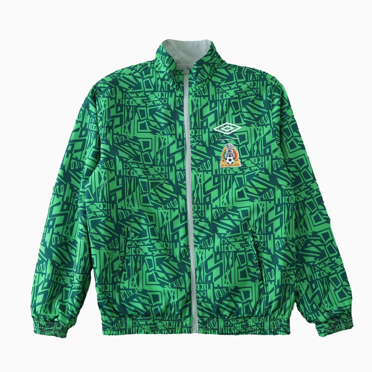 Retro Mexico 1994 Retro Style Double Sided Reversible Windbreaker - Green & Grey - UnitedFutballJersey