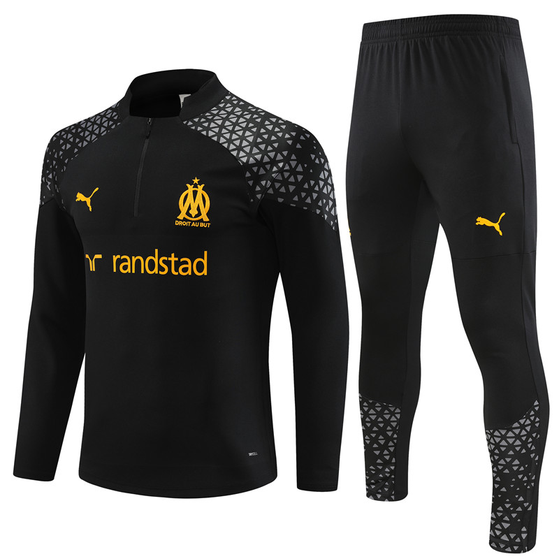 Marseille 23-24 Kids Long Sleeve Training Set Black and Yellow - UnitedFutballJersey