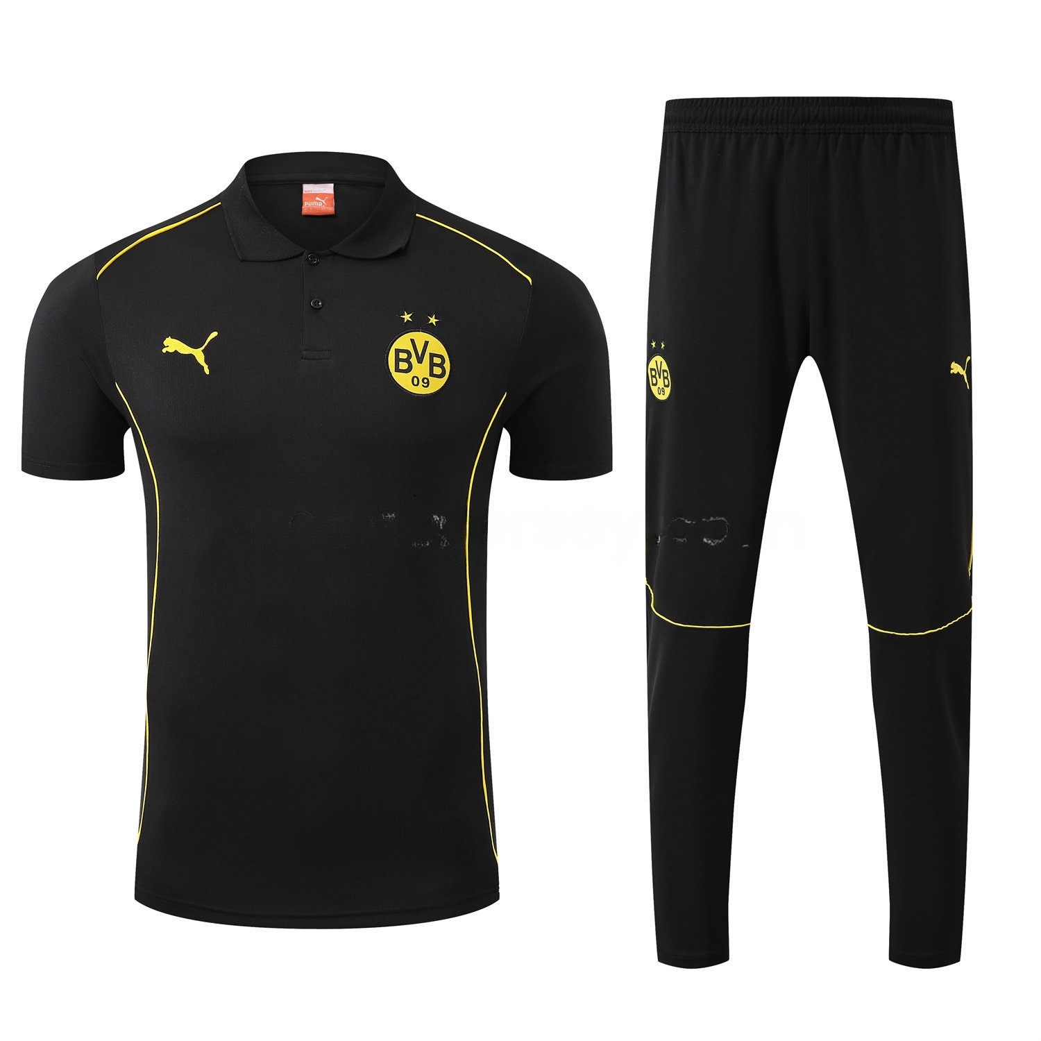 Dortmund 25-26 POLO Short-Sleeve Training Set - Black Top and Pants - UnitedFutballJersey