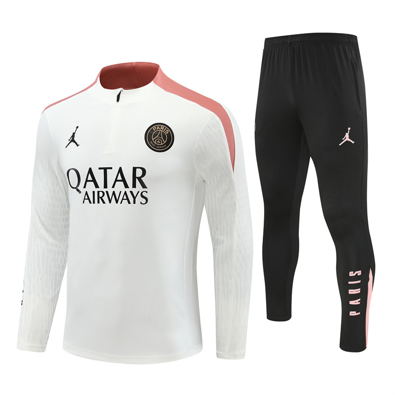 Paris Saint-Germain PSG X JD 24-25 Long Sleeve Training Set - Player Version - White Top and Black Pants - UnitedFutballJersey