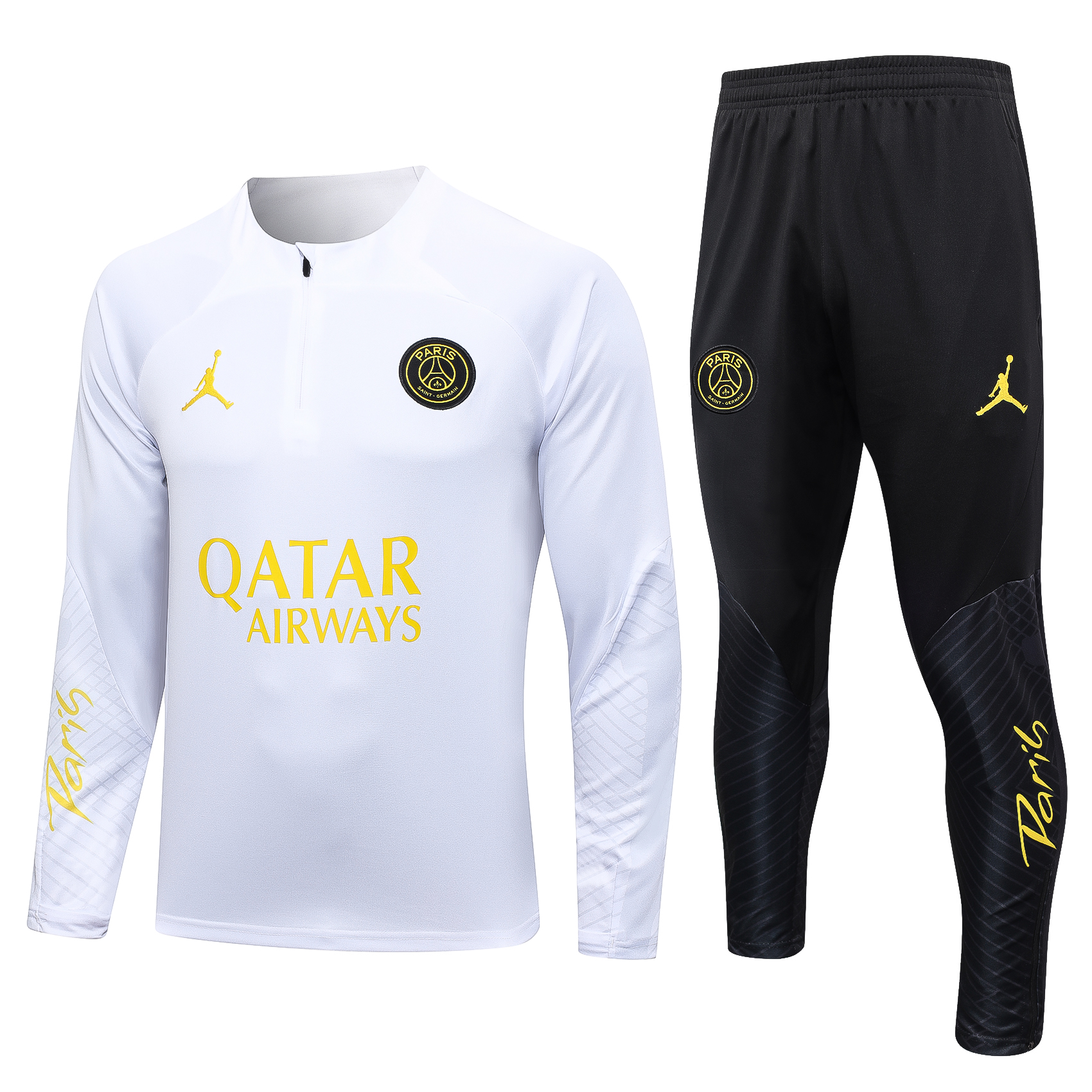 Paris Saint-Germain PSG 23-24 Kids Long Sleeve Training Set White and Golden - UnitedFutballJersey