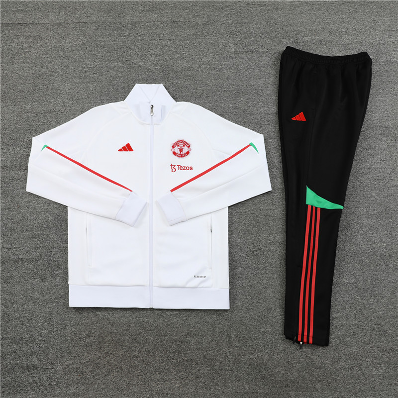 Manchester United 23-24 Jacket Training Tracksuit -White and Black - UnitedFutballJersey