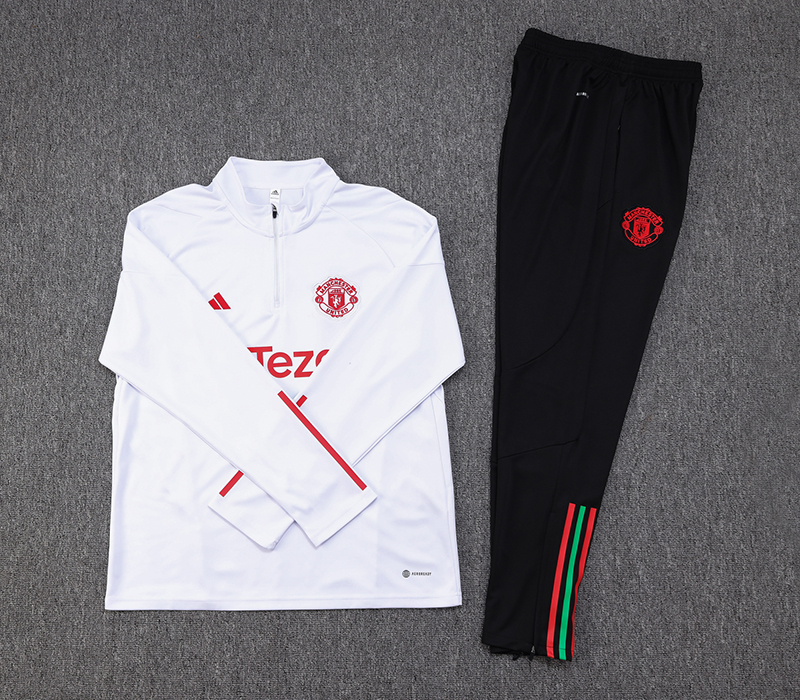 Manchester United 23-24 Kids Long Sleeve Training Set White and Red - UnitedFutballJersey
