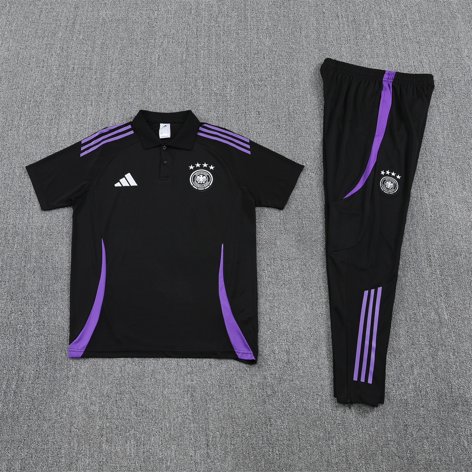 Germany 25-26 POLO Short-Sleeve Training Set - Black Top and Pants - UnitedFutballJersey